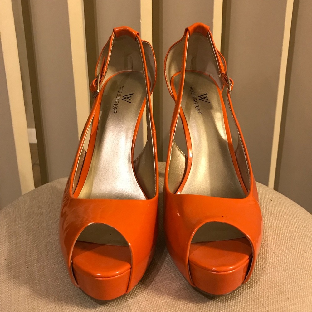Orange open toe heels